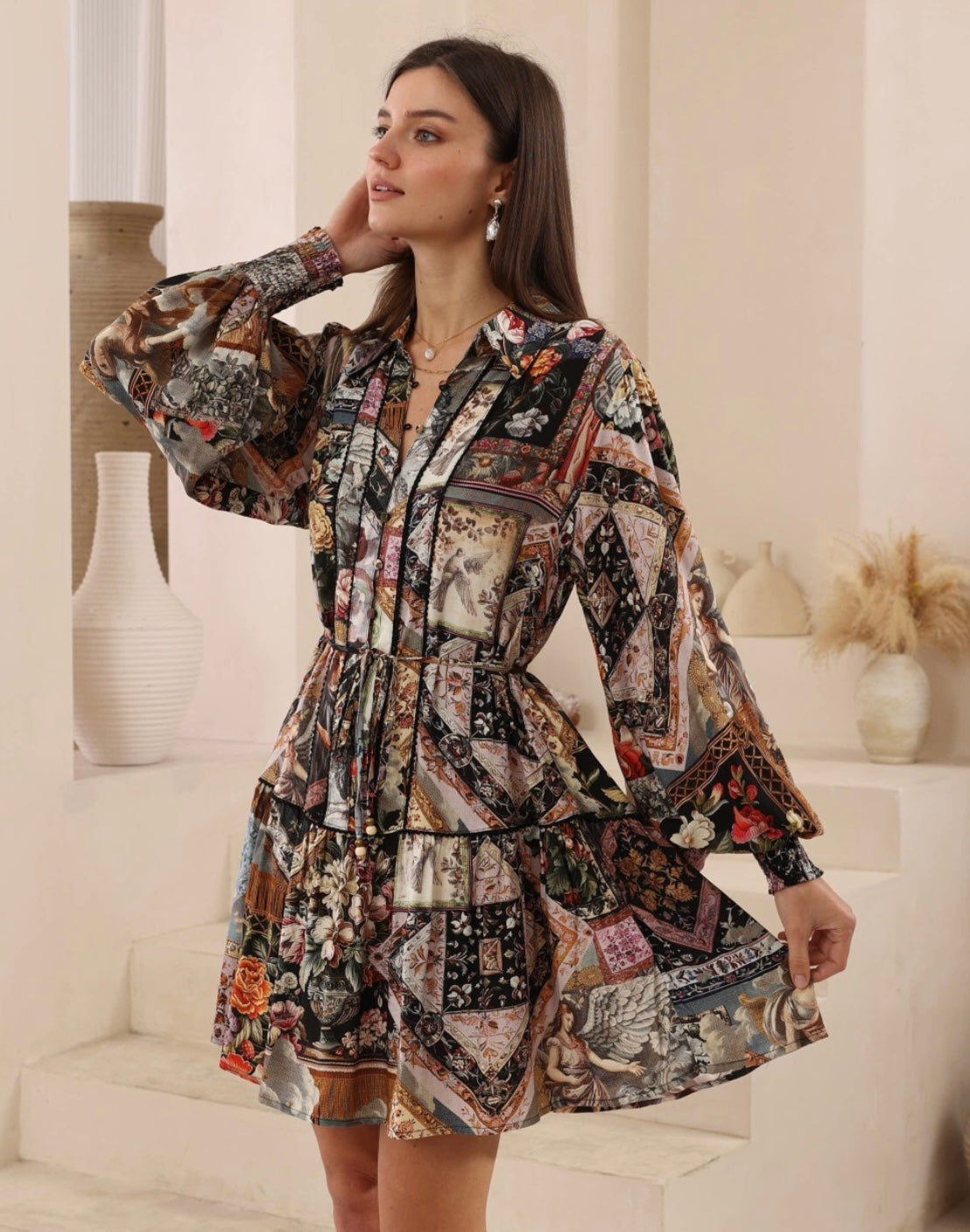 Jody Long Sleeve Mini Dress - Black Vintage
