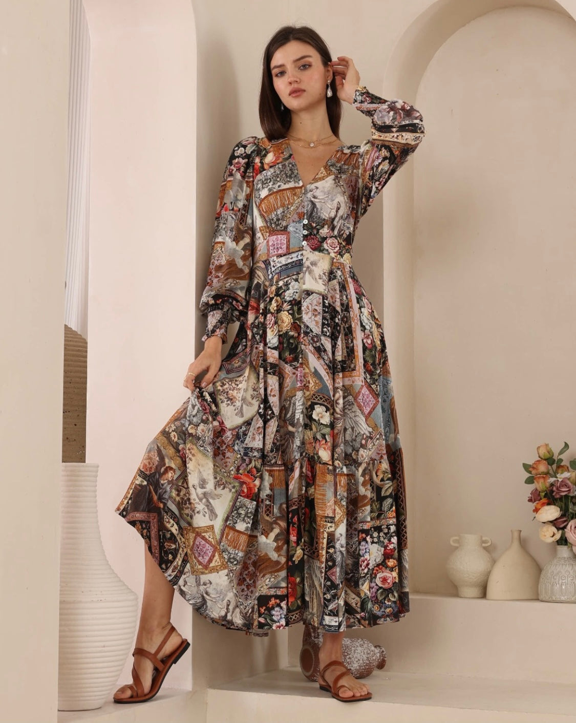 Denise Button Up Maxi Dress - Black Vintage