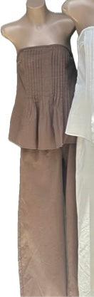 Kate Strapless Pleated Tube Top & Pants Set - Brown