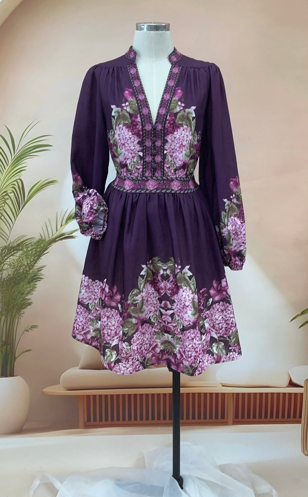 Kara Long Sleeve Mini Dress - Purple Floral