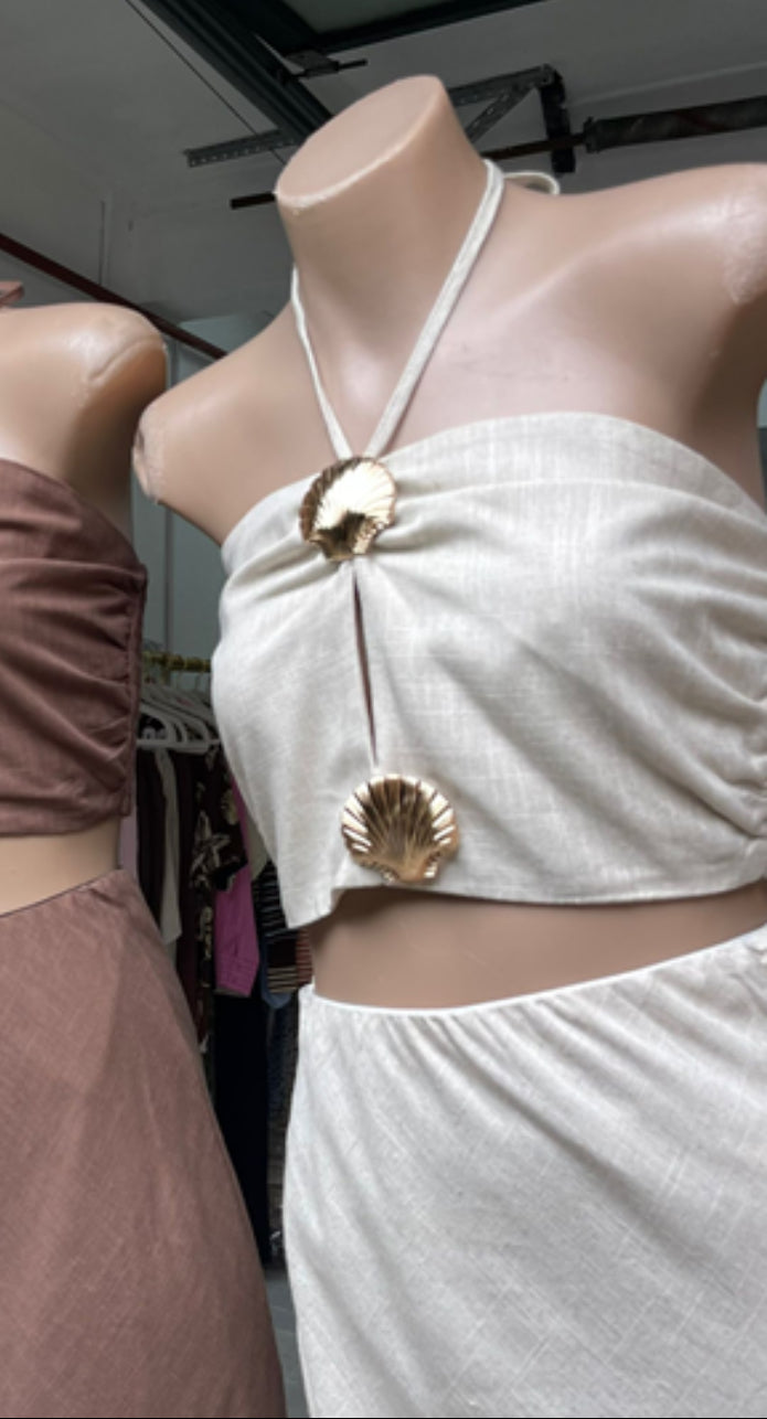 Amy Double Shell Halter Top & Skirt Set - Oatmeal | By Frankie