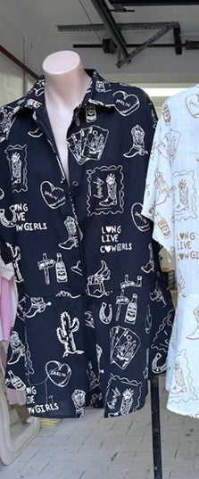 Emma Button up Playsuit - Long Live Cowgirls Black | By Frankie Playsuit