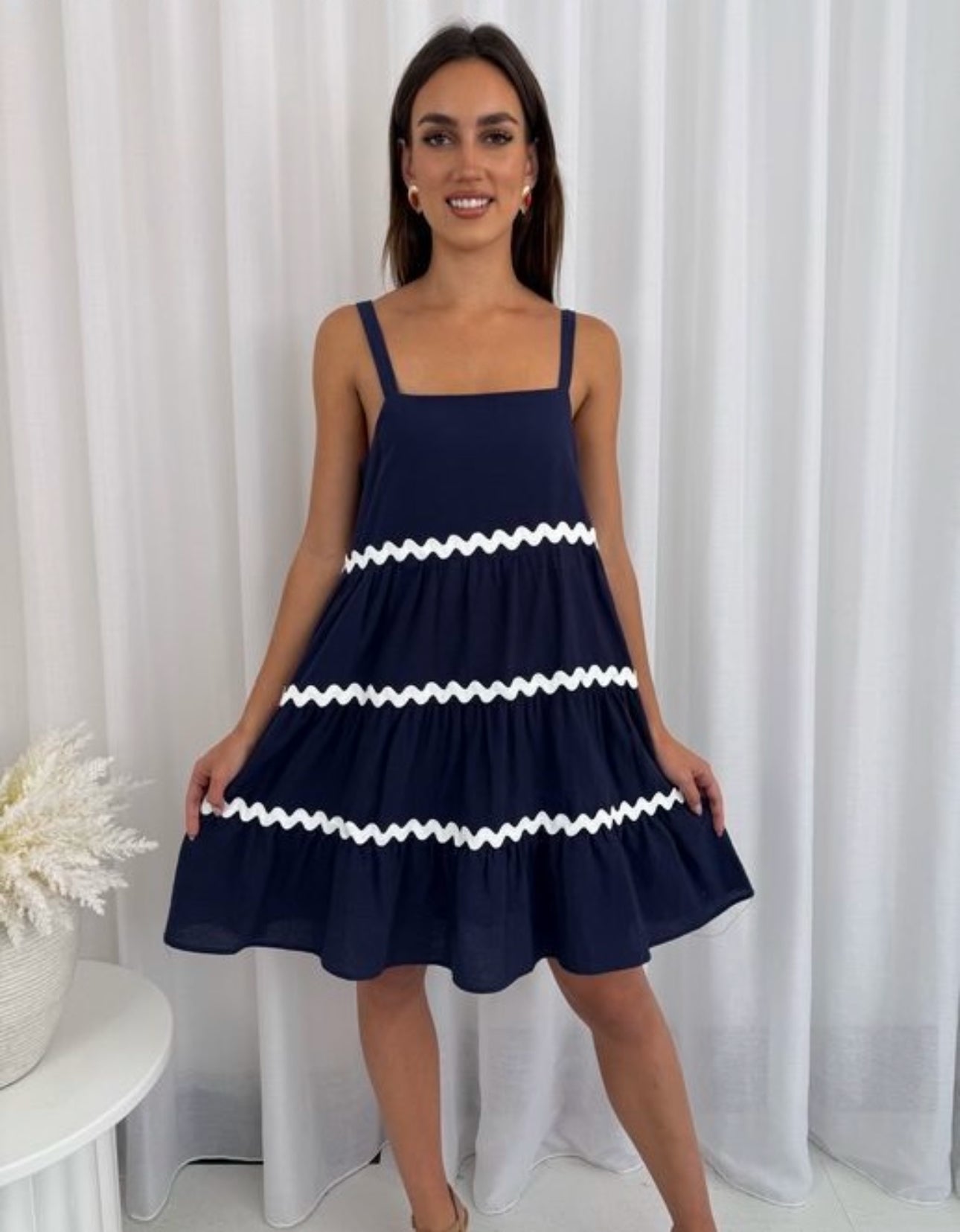 Candice RIC RAC Mini Dress - Navy White