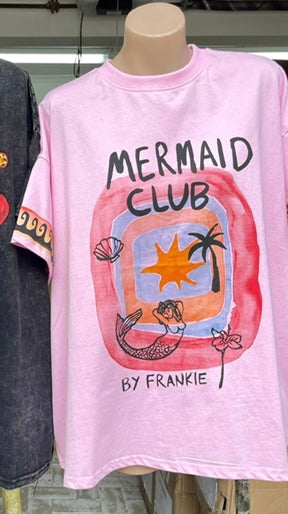 Mya Oversized Tee T-Shirt - Pink Mermaid Club | By Frankie