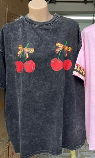 Mya Oversized Tee T-Shirt - Black Cherries | By Frankie