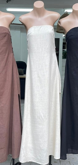 Georgie Strapless Tube Side Cut Out Side Split Maxi Dress - Oat | By Frankie