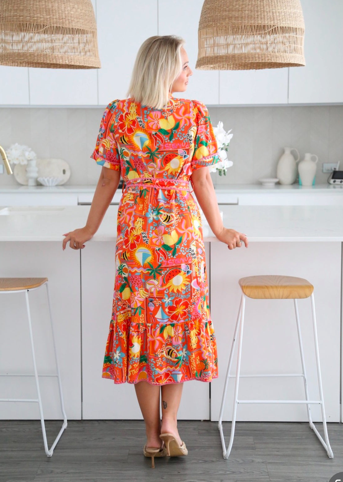 Blair Collared Belted Button Up Midi Dress - Orange