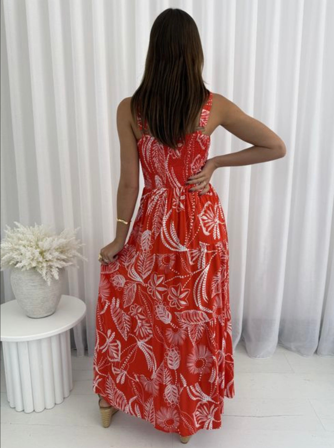 Cupid Sleeveless Shirred Bust Maxi Dress - Red