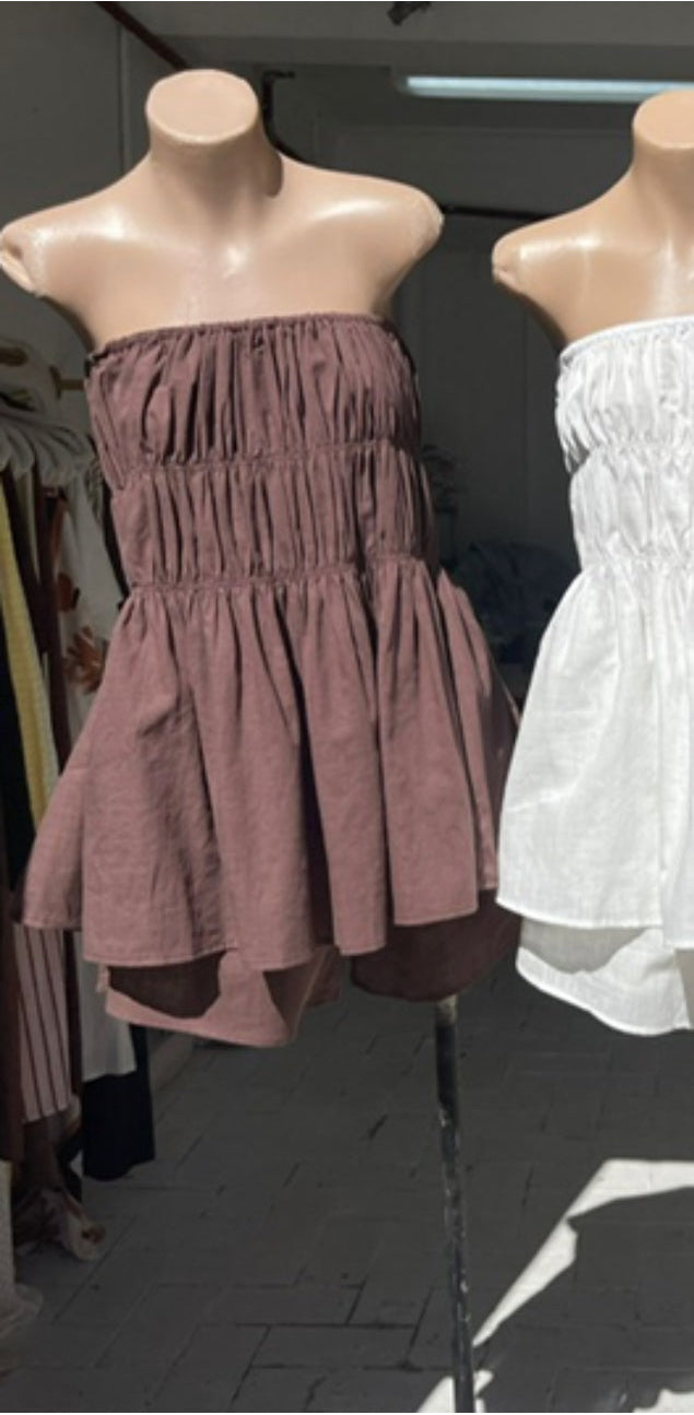 Bella Strapless Tube Top & Matching Pants Set - Brown | By Frankie