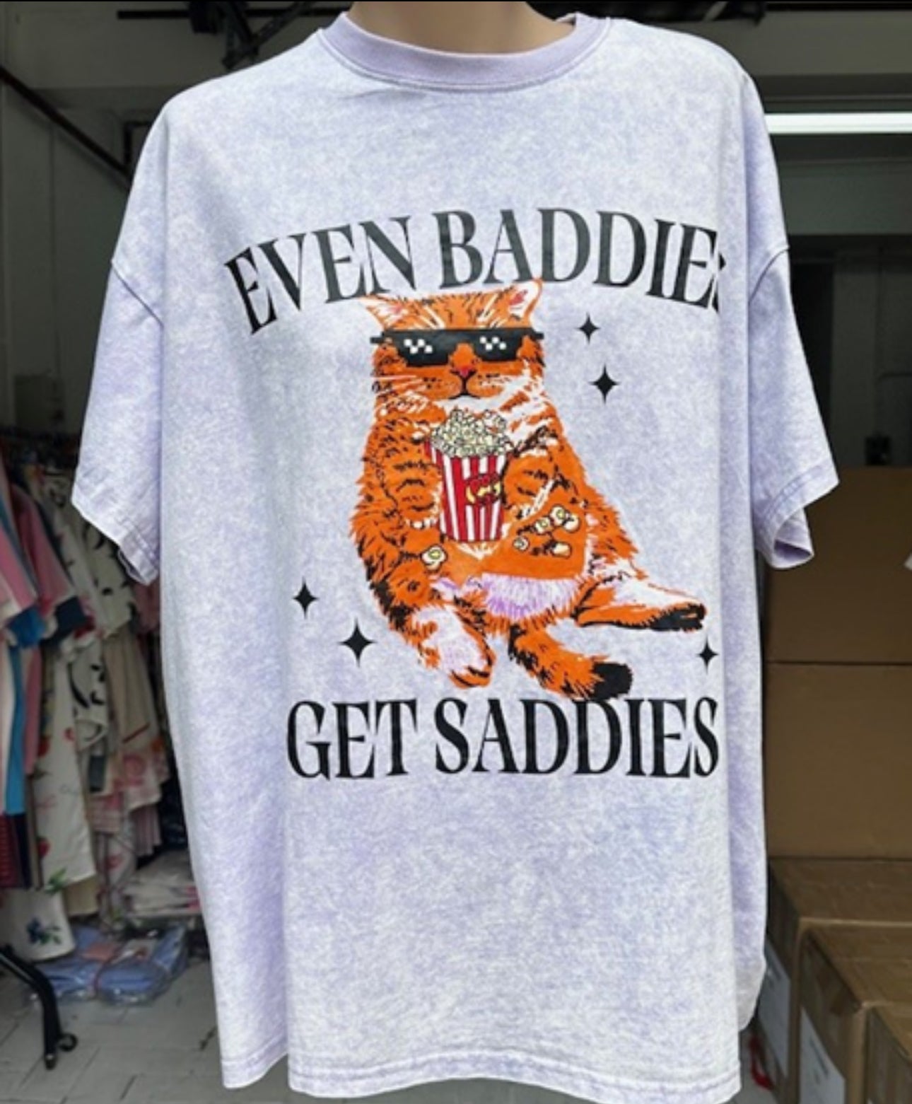 Frankie Oversized Tee T-Shirt - Even Baddies Get Saddies Lilac