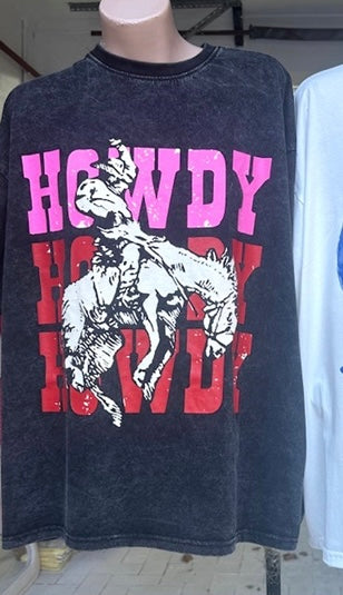 Mya Oversized Tee T-Shirt - Howdy Cowboy Black Acid Wash | By Frankie Clothing