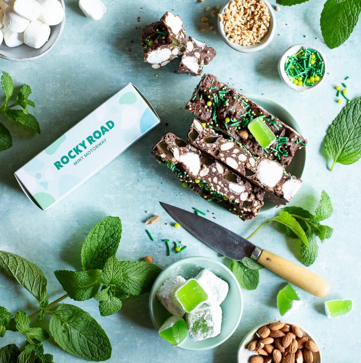 Rocky Road 100g Bar - Mint Motorway | Pebbly Path