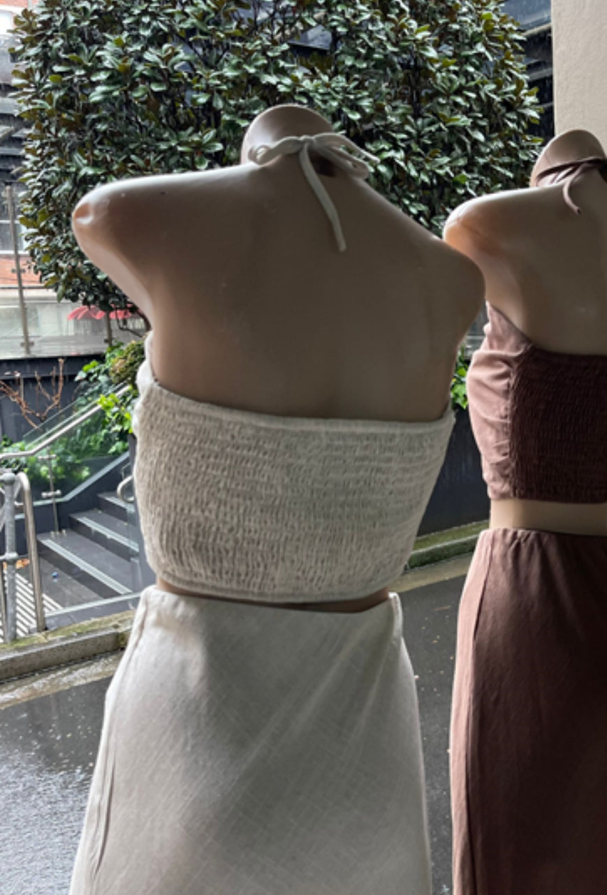 Amy Double Shell Halter Top & Skirt Set - Oatmeal | By Frankie