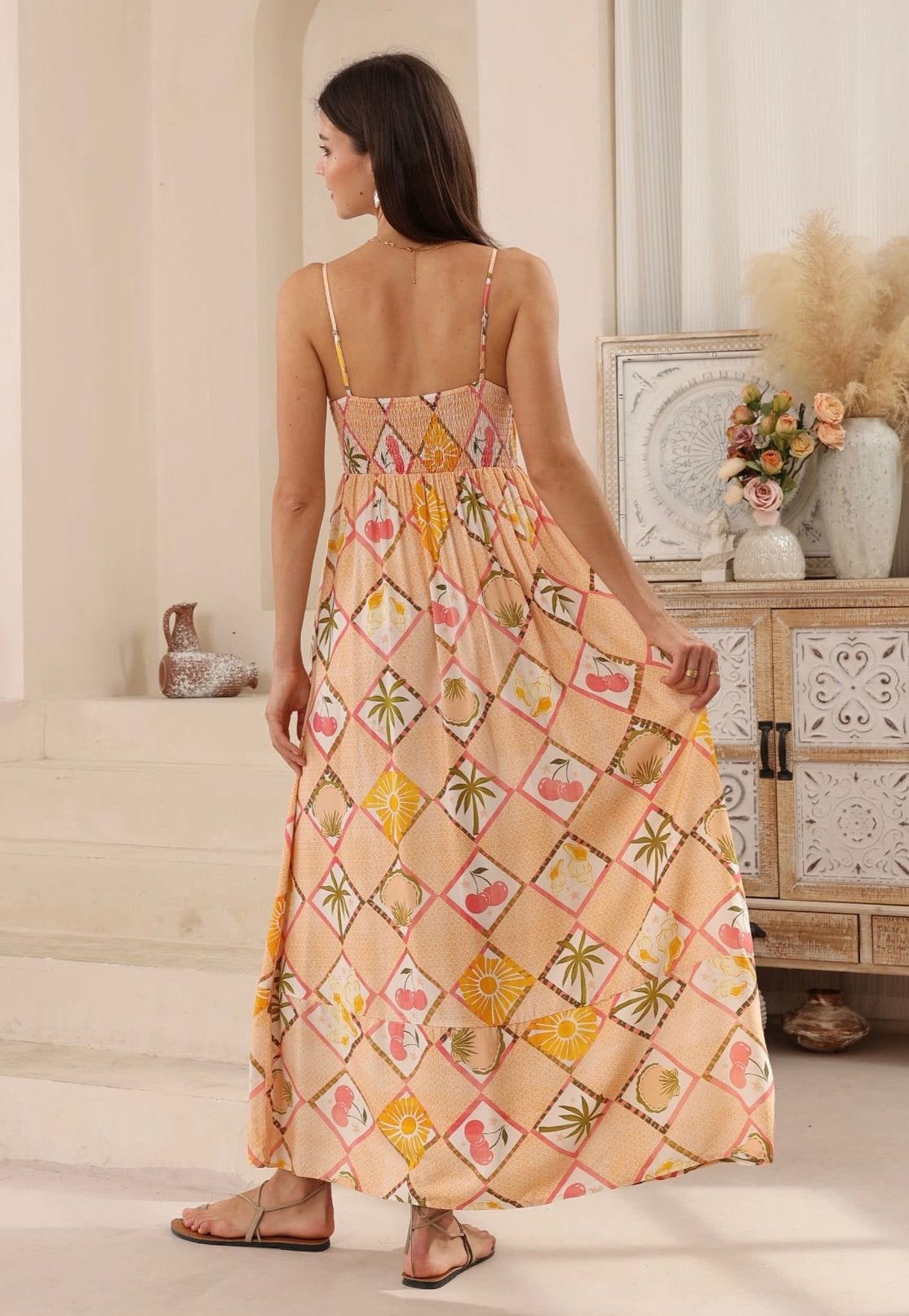 Tia Spaghetti Strap Maxi Dress - Orange Cherry