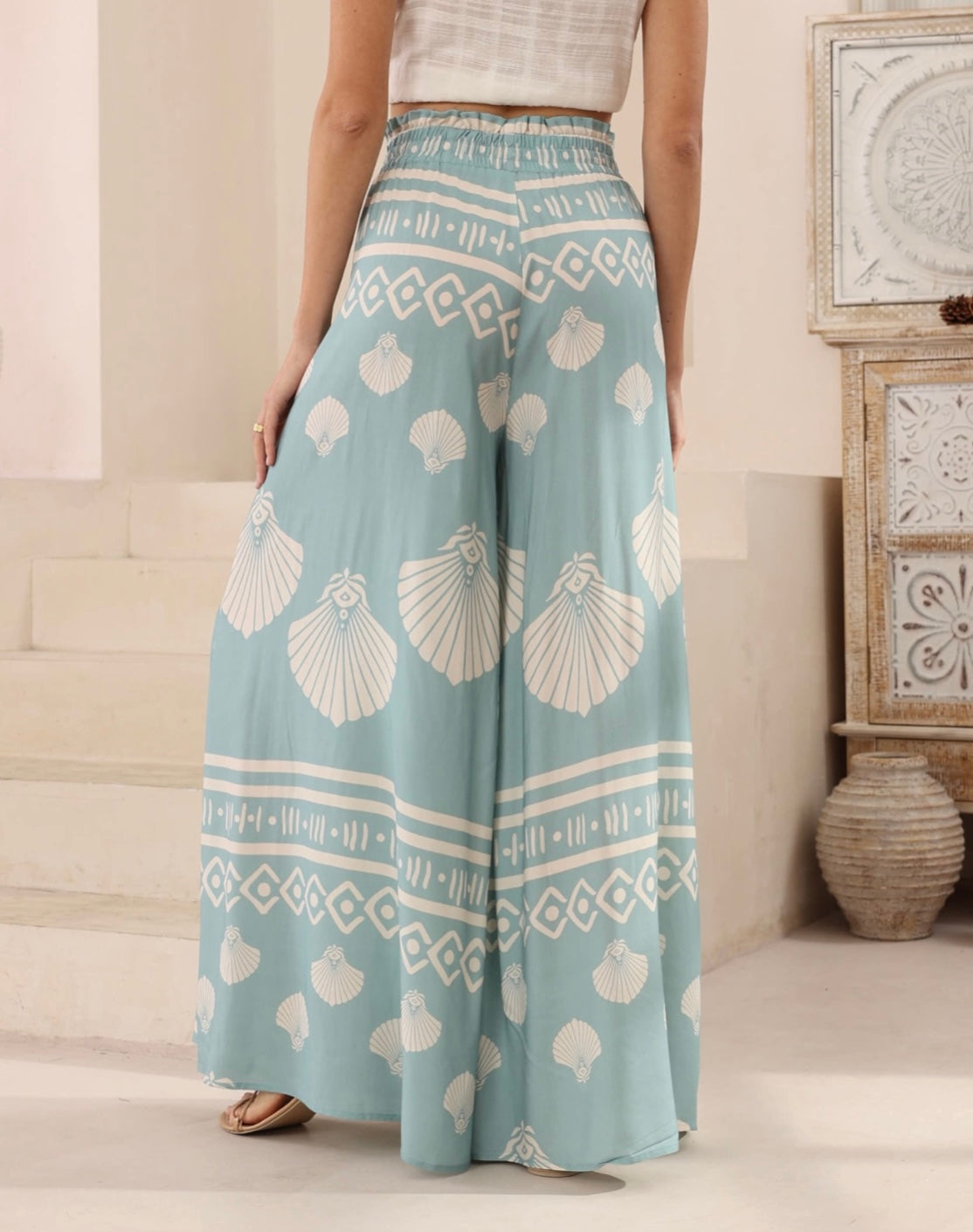 Kiara Wide Leg Pants - Blue Sea Shell