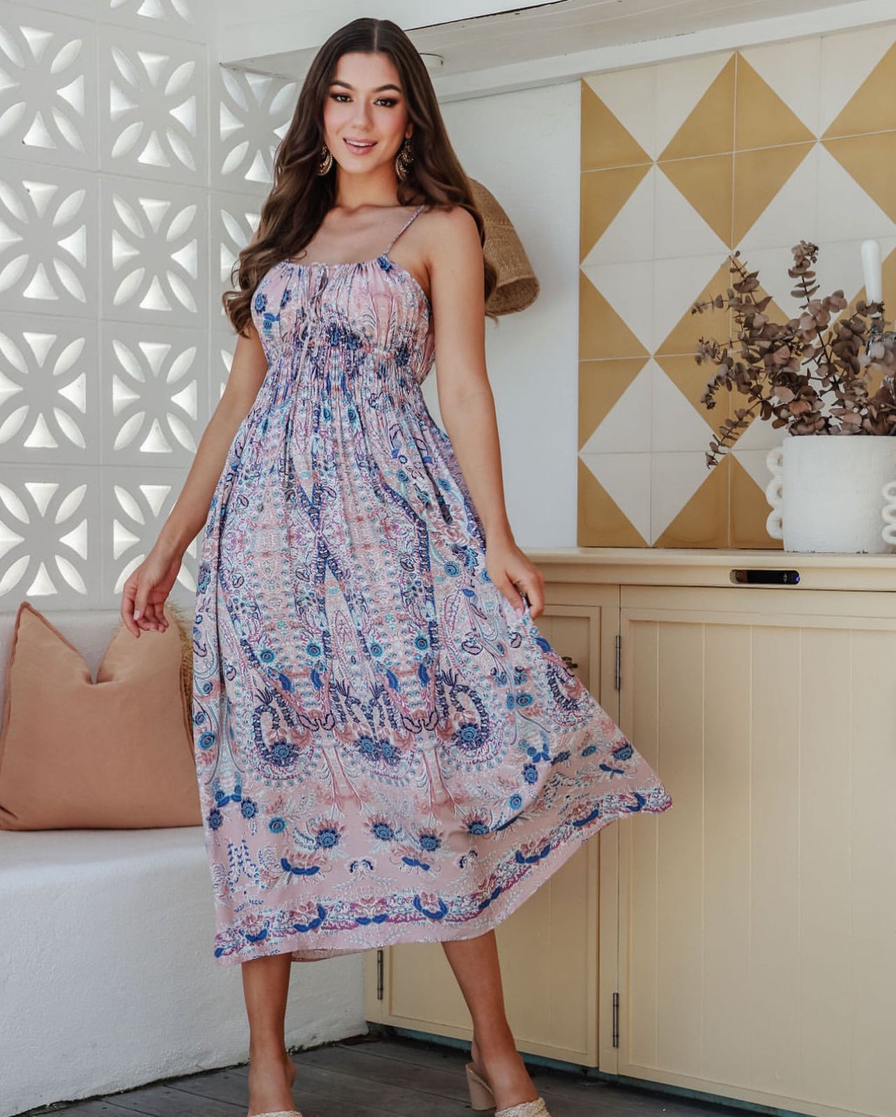 Mumbai Boho Midi Dress - Pink