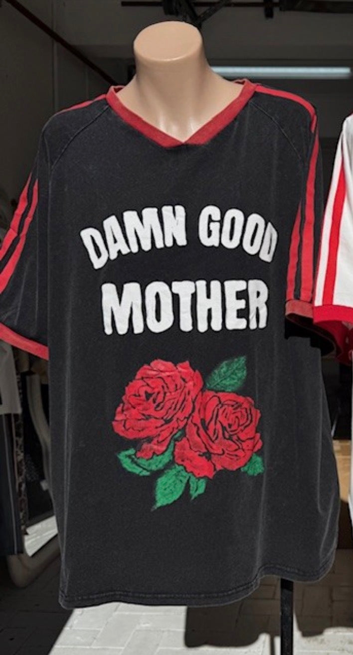 Jersey Oversized Tee Shirt - Damn Good Mother Black | By Frankie