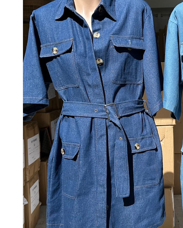 Jenna by Frankie Button Up Mini Dress - Dark Denim