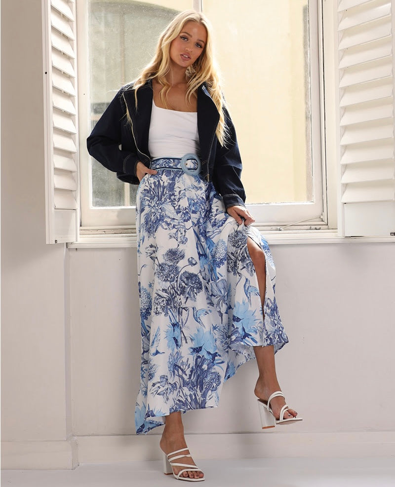 Indigo Stretch Denim Biker Jacket - Dark Blue