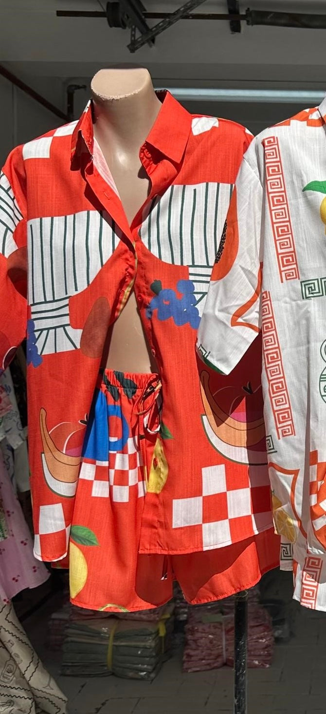 Taya By Frankie Matching Shirt & Shorts Set - Red Papaya -