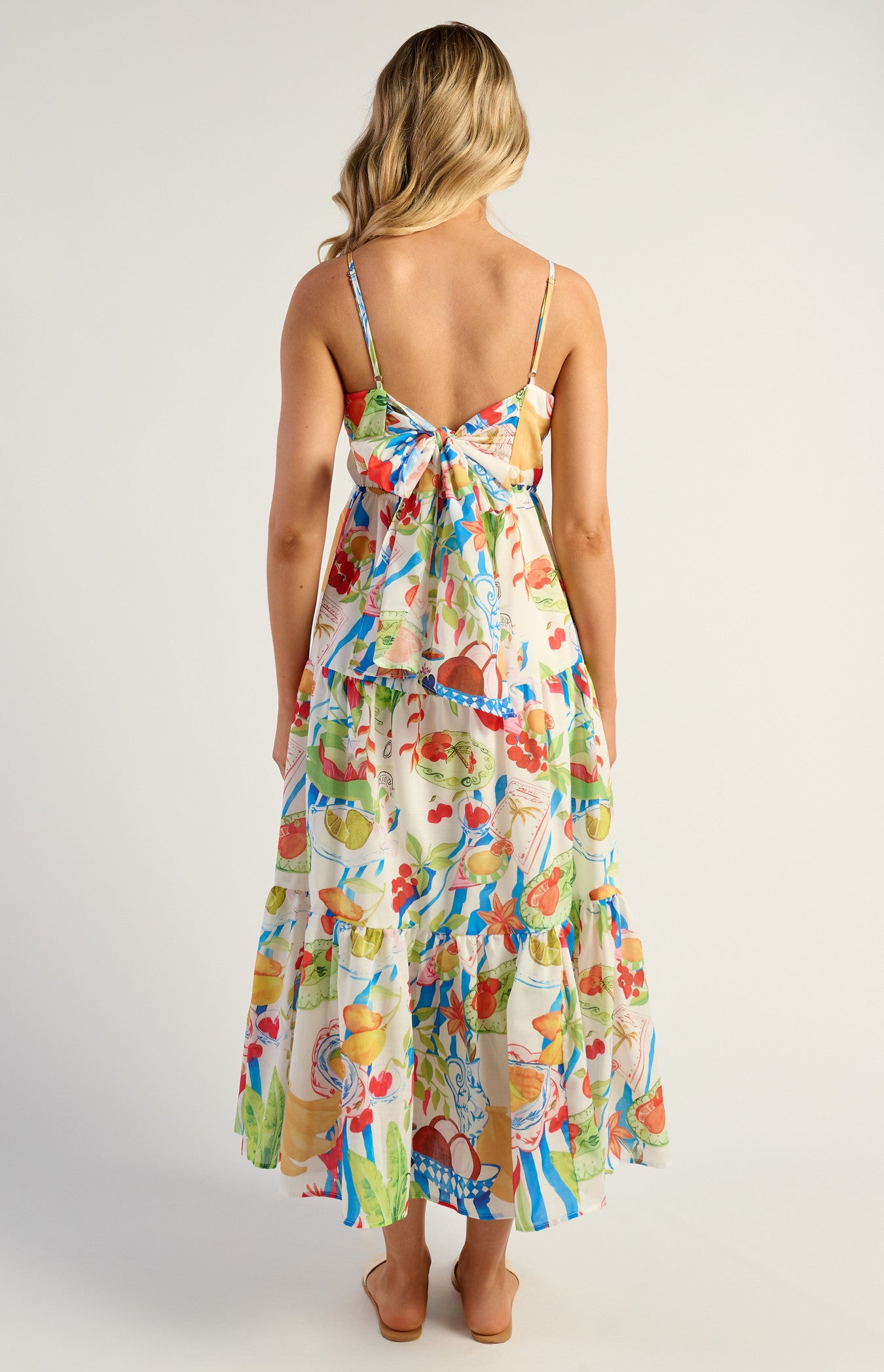 Jayde Floral Tiered Tie Back Detail Midi Dress - Fiesta Print