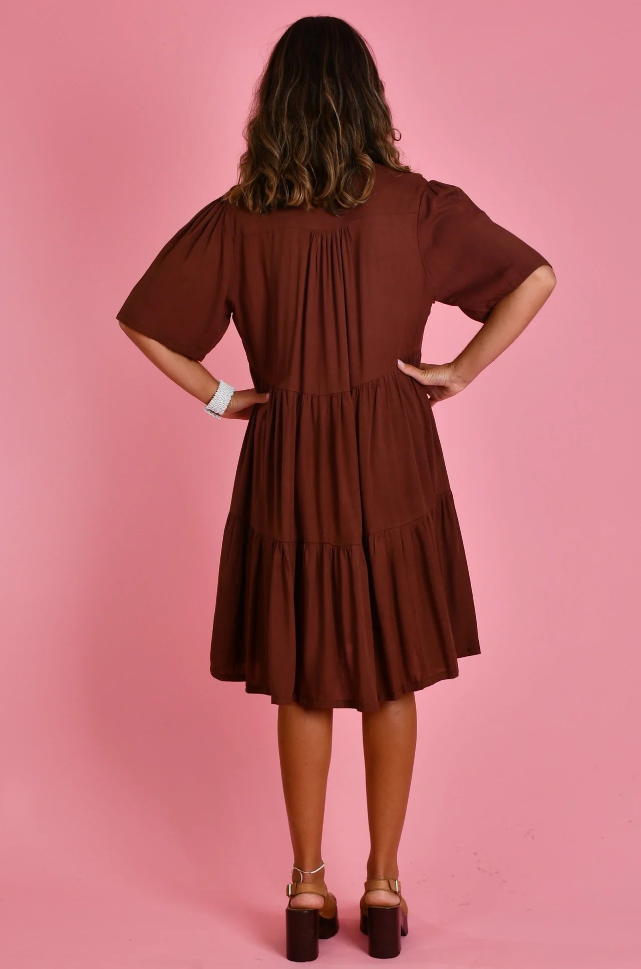 Victoria Short Sleeve Button Up Dress - Chocolate