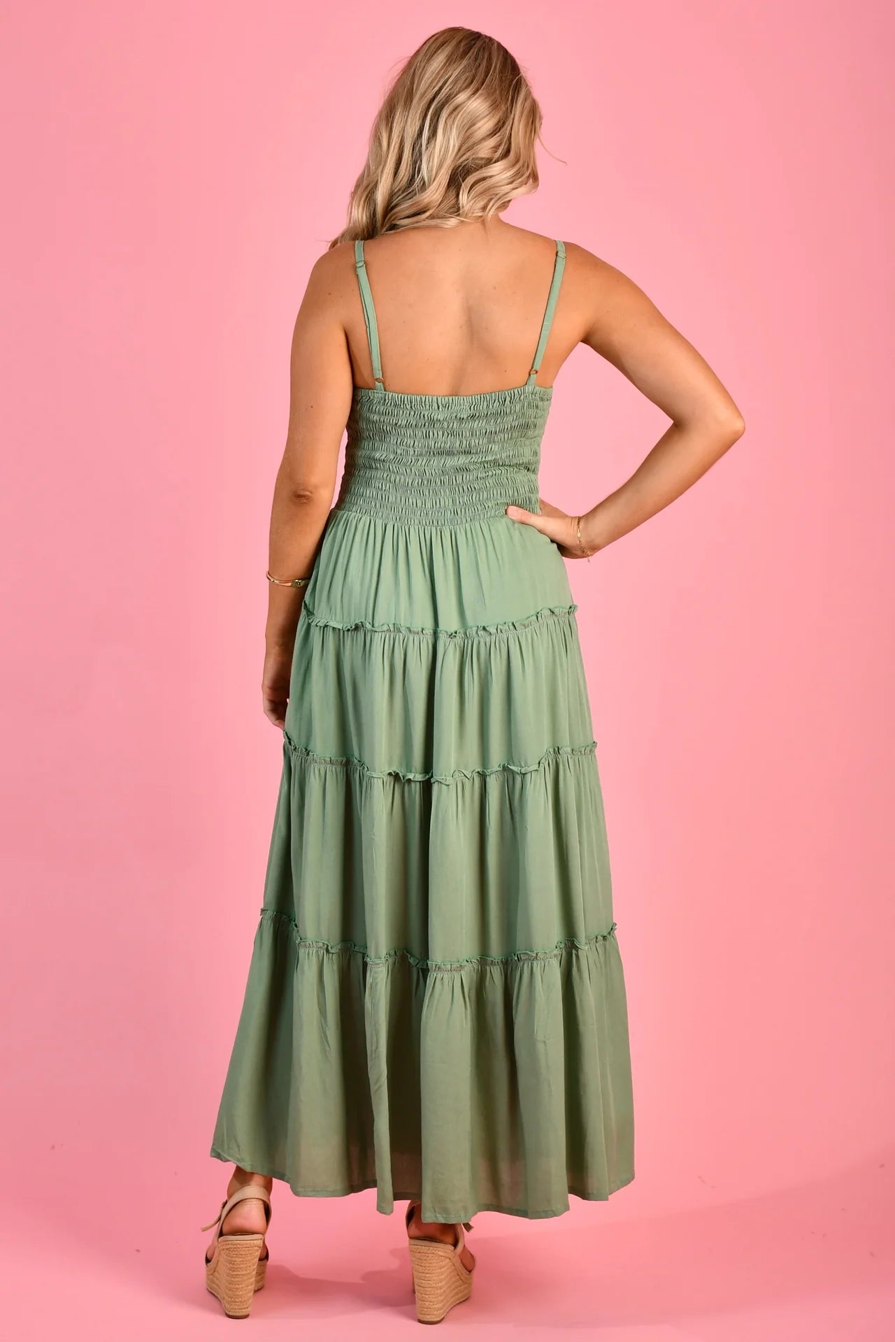 Jolene Shirred Bust Maxi Dress - Sage Green