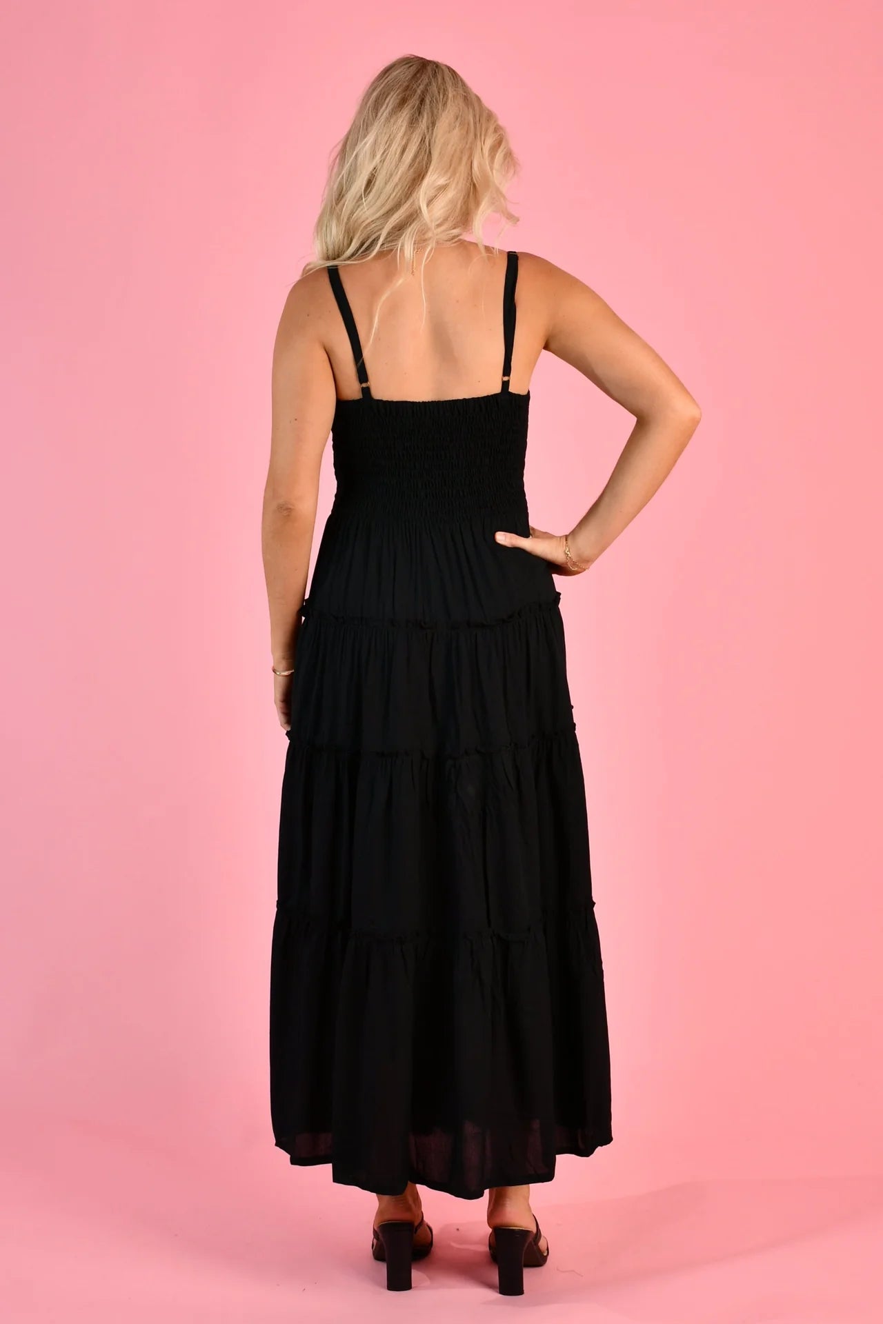 Jolene Shirred Bust Maxi Dress - Black