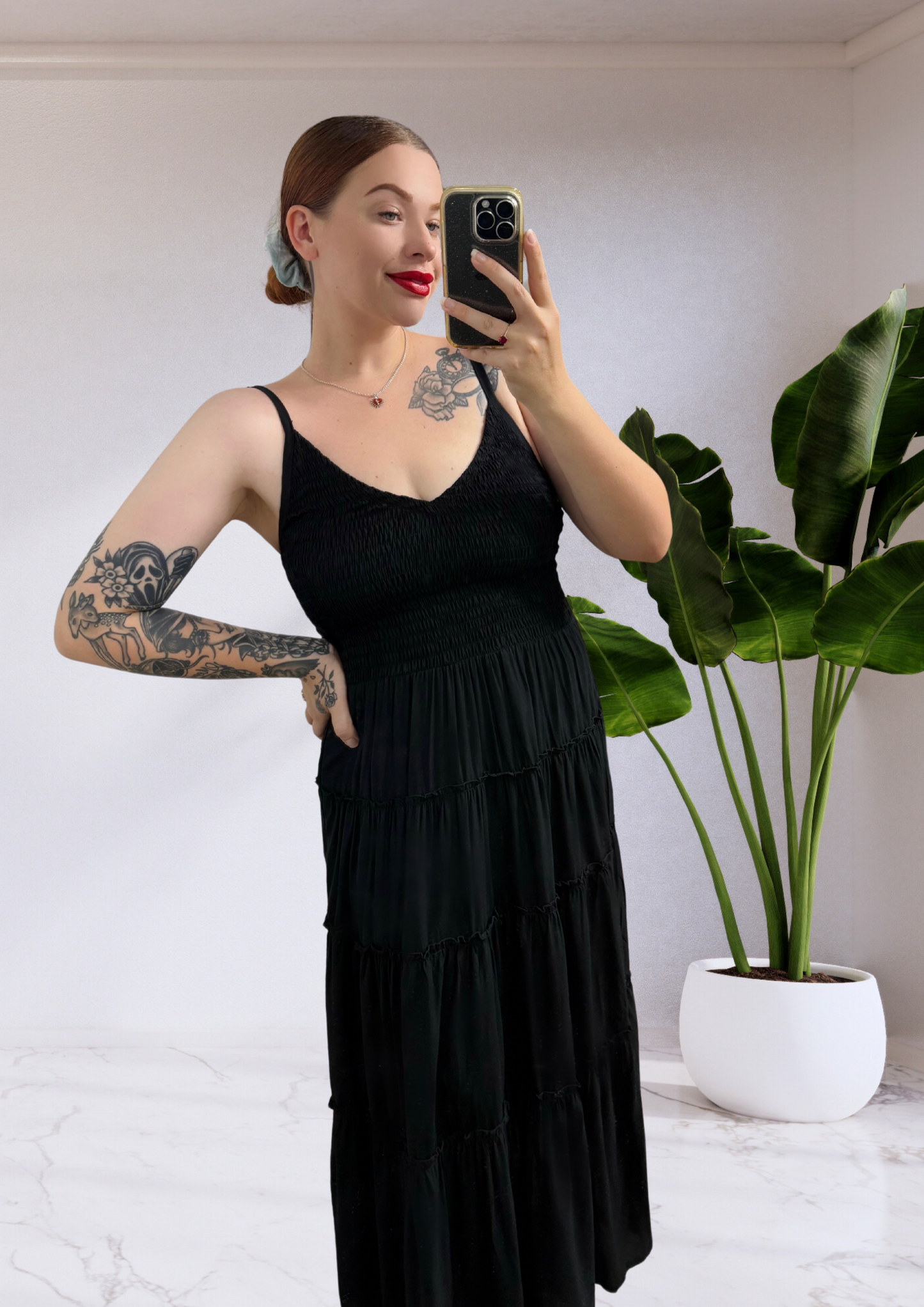 Jolene Shirred Bust Maxi Dress - Black