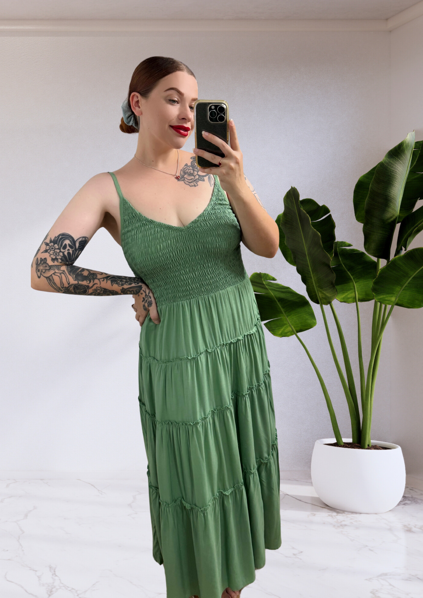 Jolene Shirred Bust Maxi Dress - Sage Green