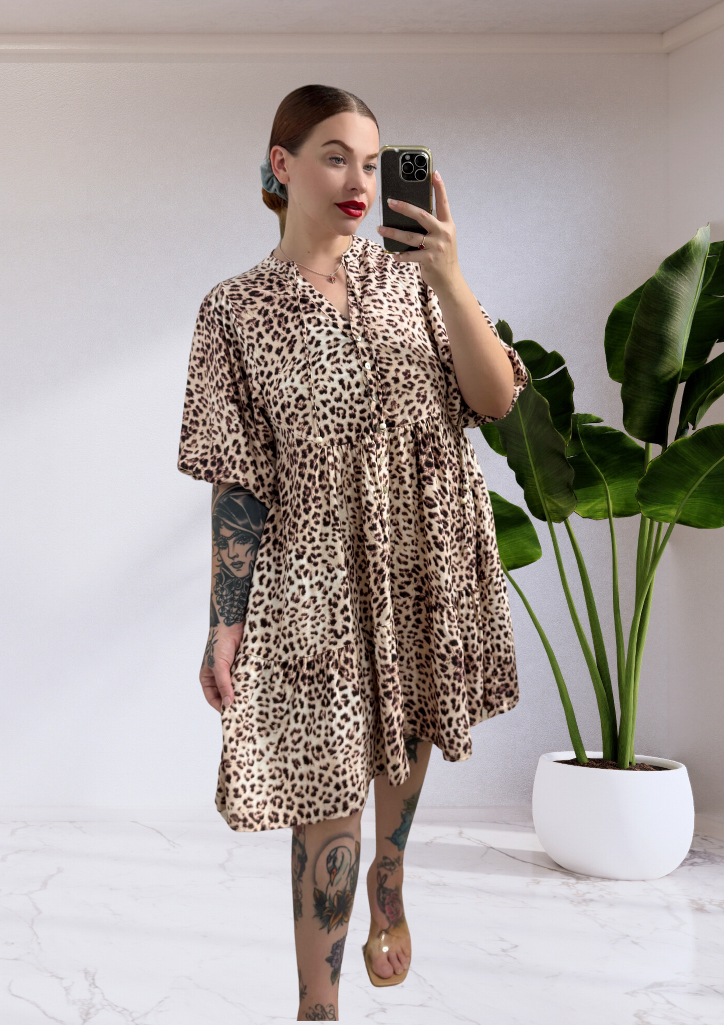 Poppy button Up Mini Dress - Leo Print