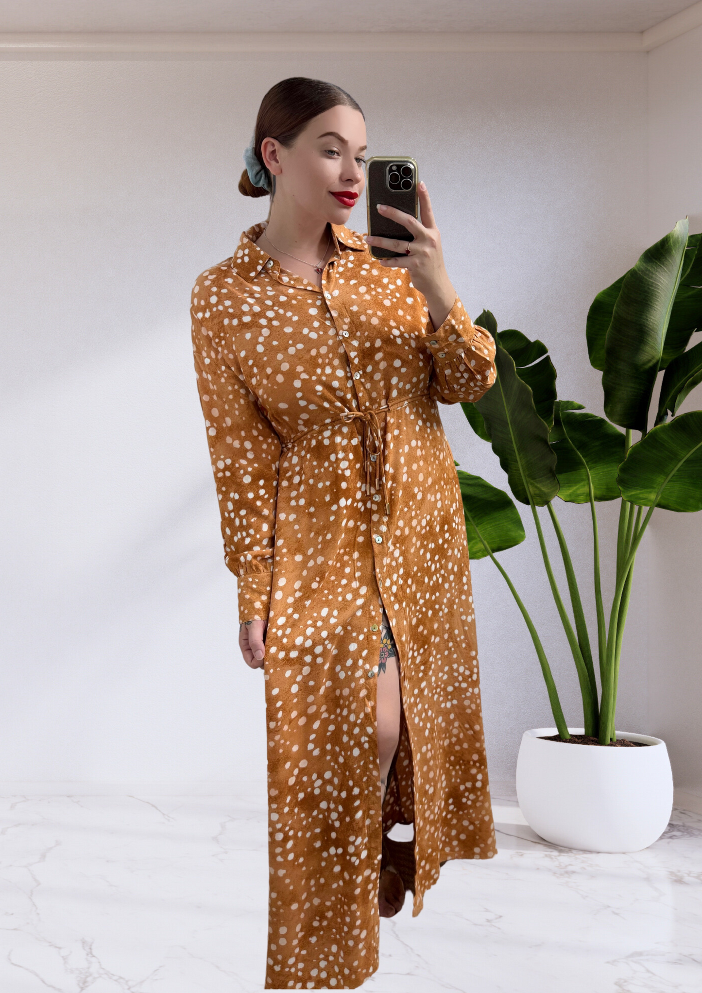 Isla Long Sleeve Button Up Maxi Dress - Brown Leopard