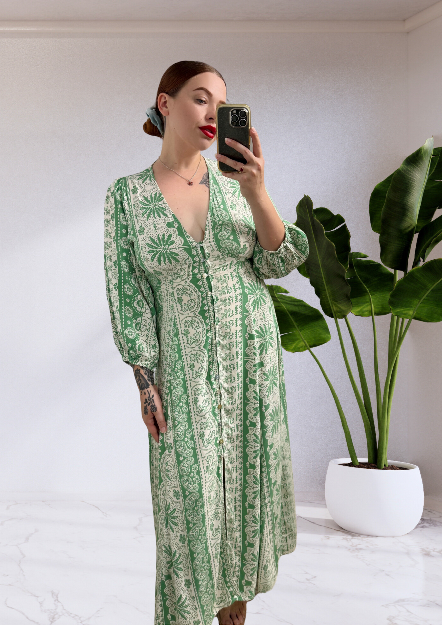 Denise Boho Button Up Maxi Dress - Green