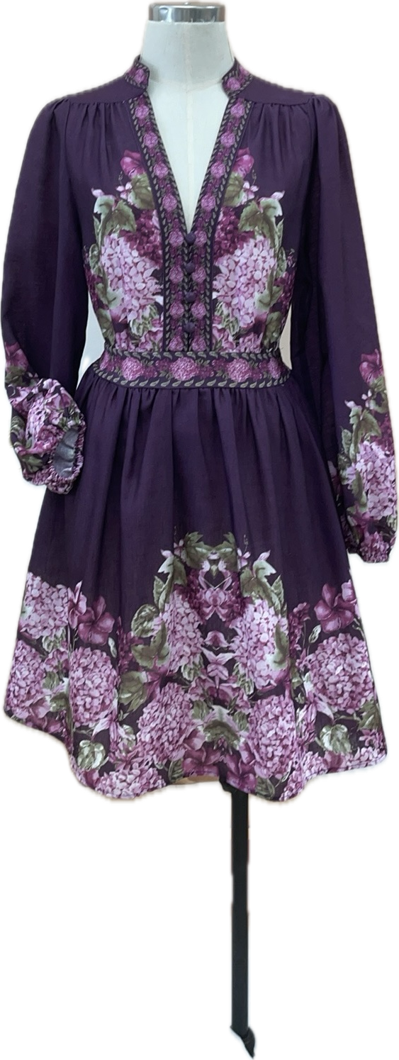 Kara Long Sleeve Mini Dress - Purple Floral
