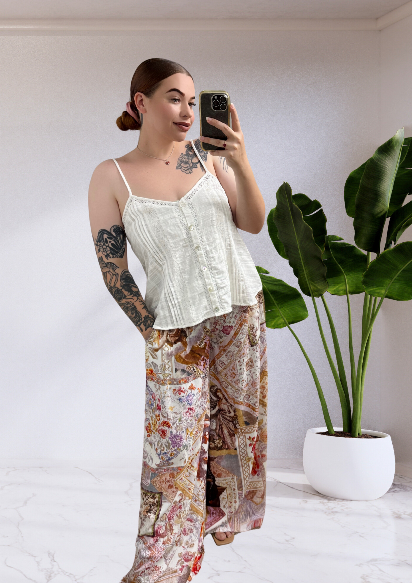 Kiara Wide Leg Pants - White Vintage