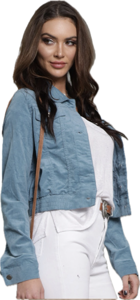 Cord Cropped BomberJacket - Blue Steel
