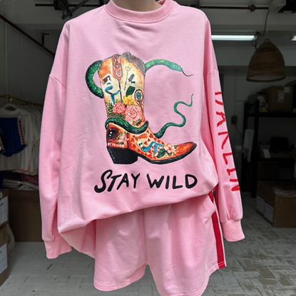 Nova Long Sleeve Top & Shorts Set Pink Boots Stay Wild | By Frankie