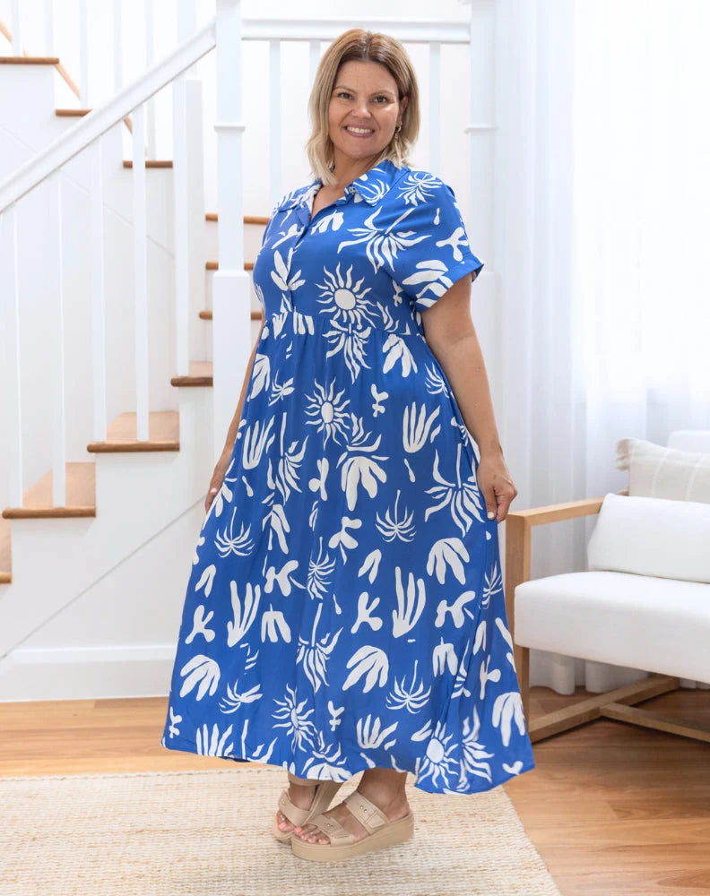 Elsie Button Up Bust Maxi Dress - Blue