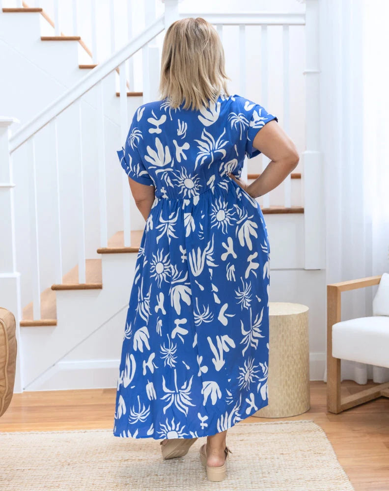 Elsie Button Up Bust Maxi Dress - Blue