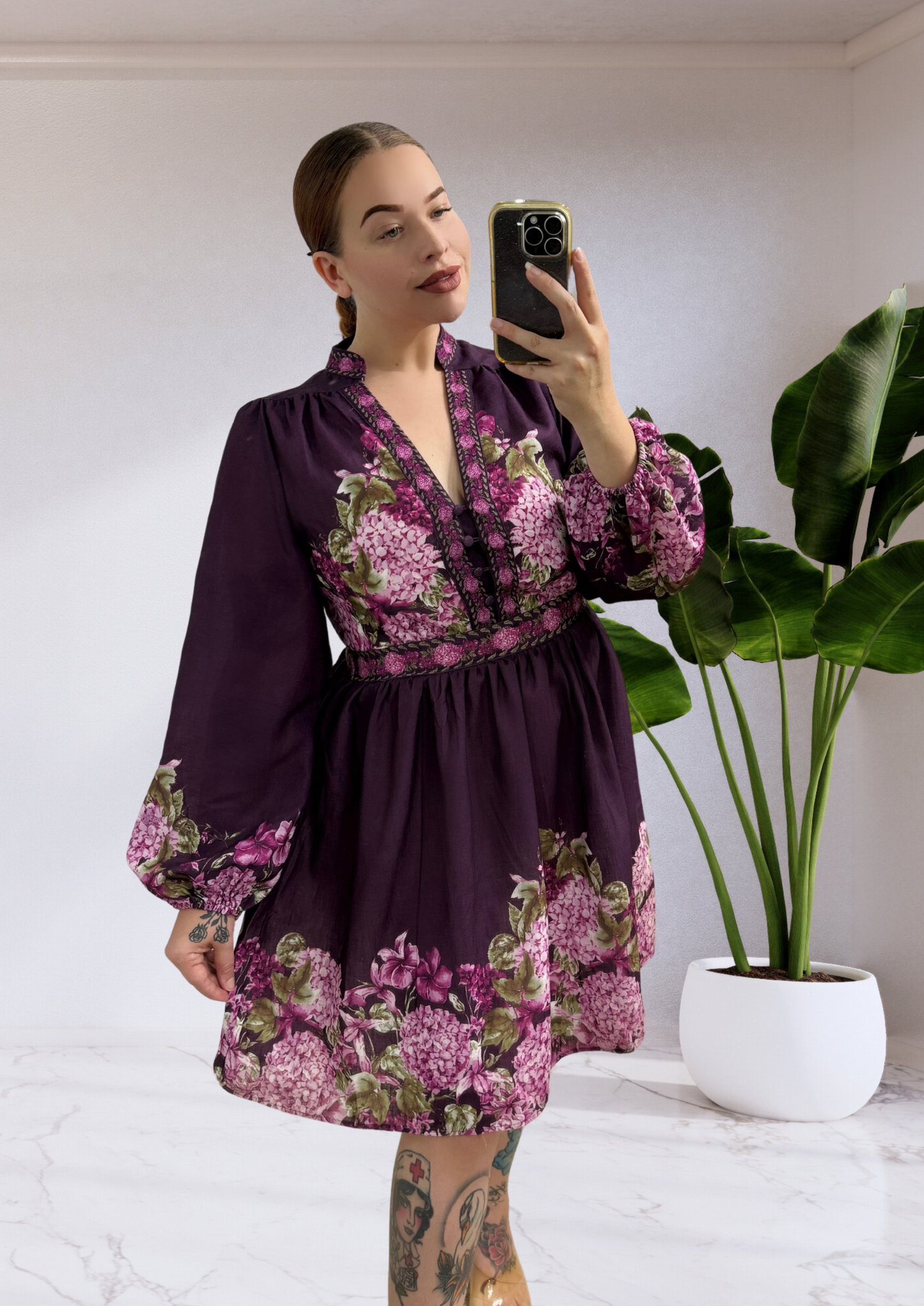Kara Long Sleeve Mini Dress - Purple Floral