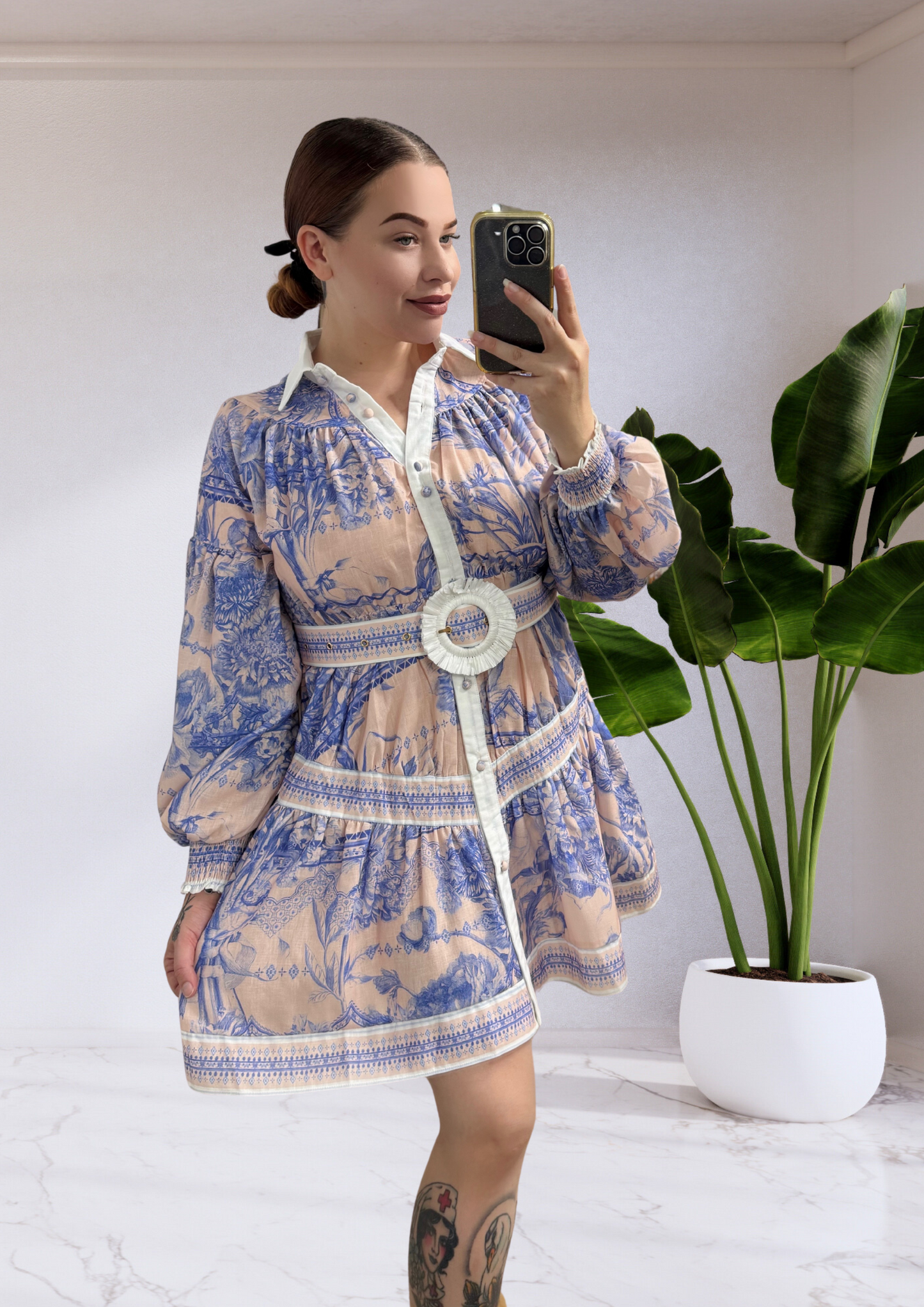 Bliss Doll Long Sleeve Belted Mini Dress - Purple