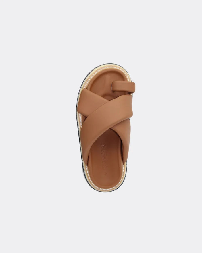 Rule Platform Leather Padded Slide - Tan