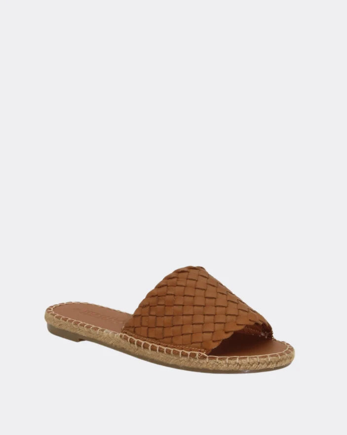 Amber Woven Leather Slip On Slide - Tan