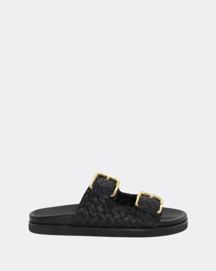 Blair Woven Leather Double Buckle Sandal - Black