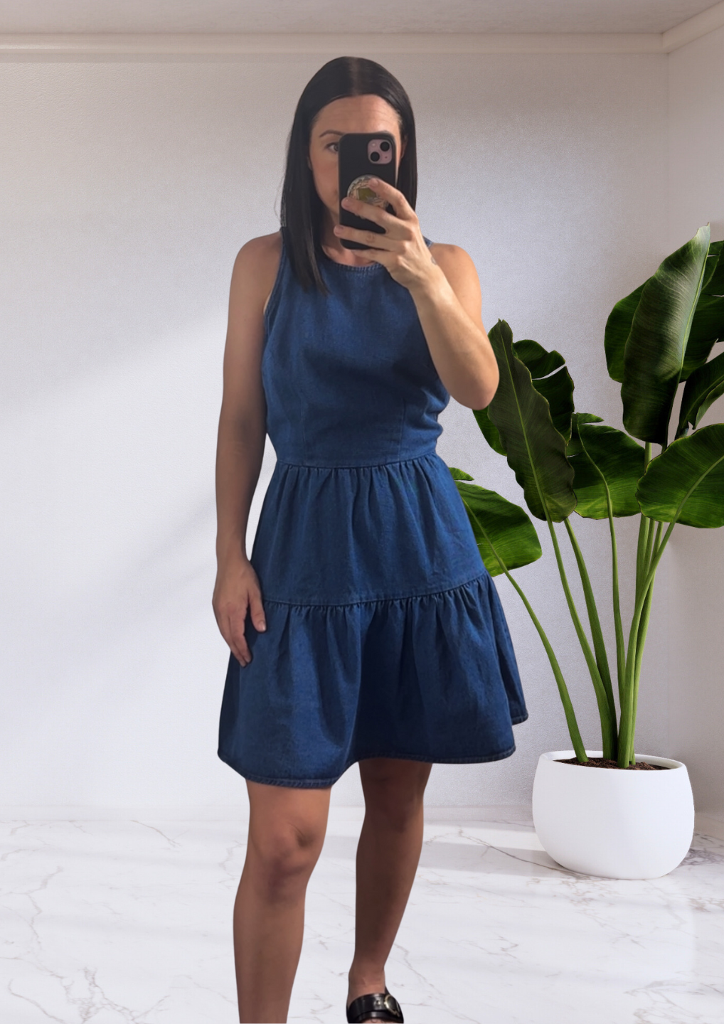 Freya Sleeveless Denim Dress - Mid Wash Blue
