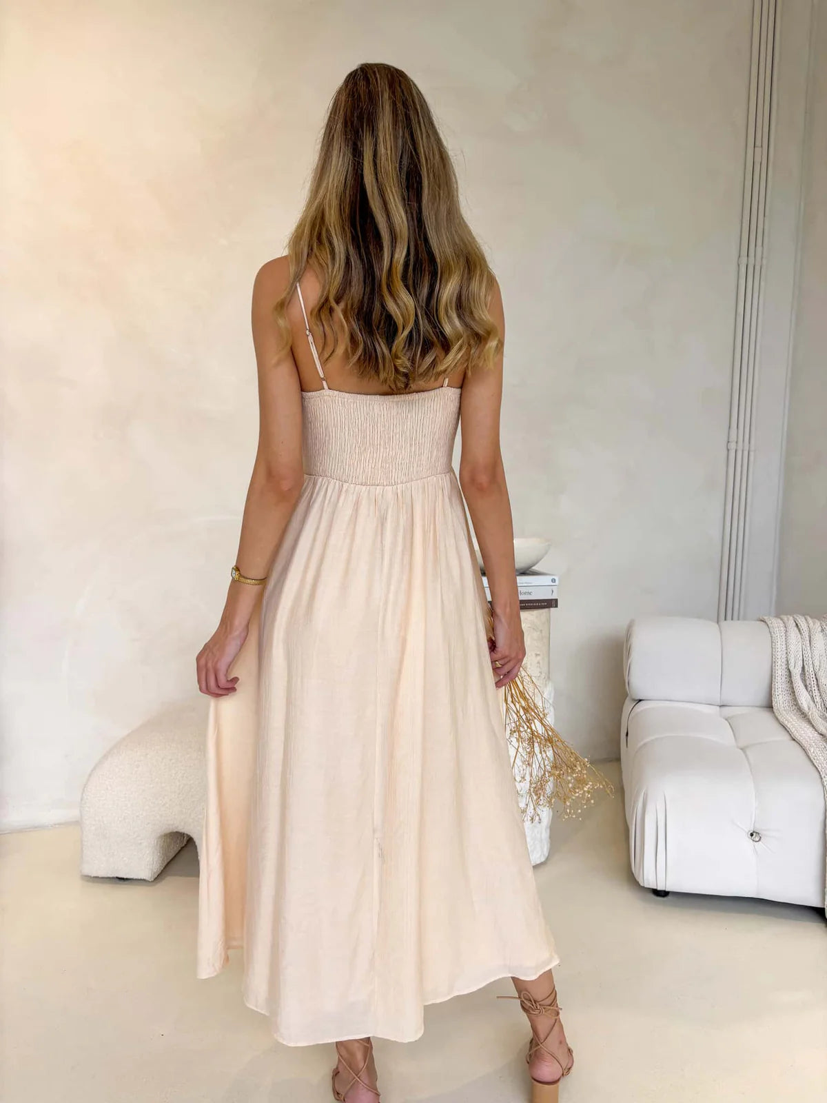 Kaylah Cupped Bust Sleeveless Midi Dress - Eggshell Beige