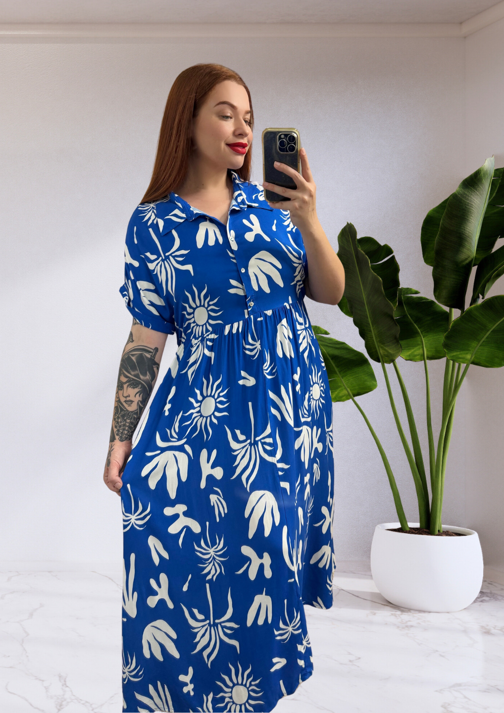 Elsie Button Up Bust Maxi Dress - Blue