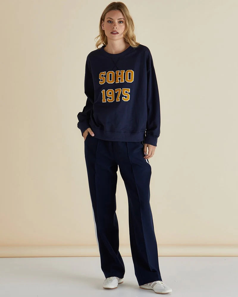 Maddison Jogger Pants - Navy White Stripe