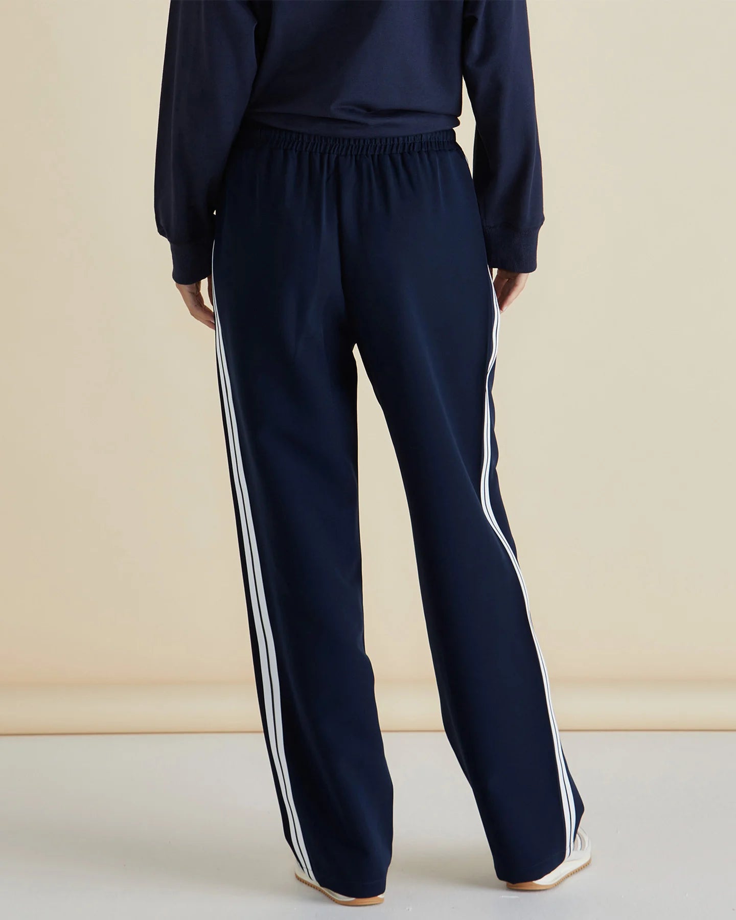 Maddison Jogger Pants - Navy White Stripe