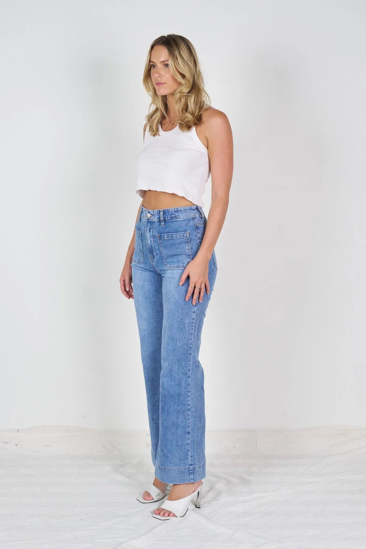 Polly Patch Pocket Denim Jeans - Mid Blue